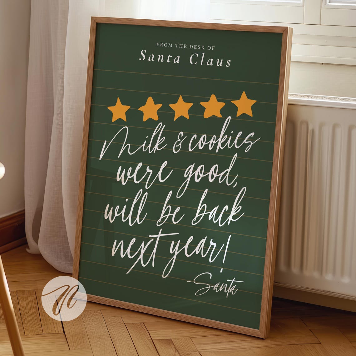 Funny Santa Claus Five Star Review Milk and Cookies Christmas Poster