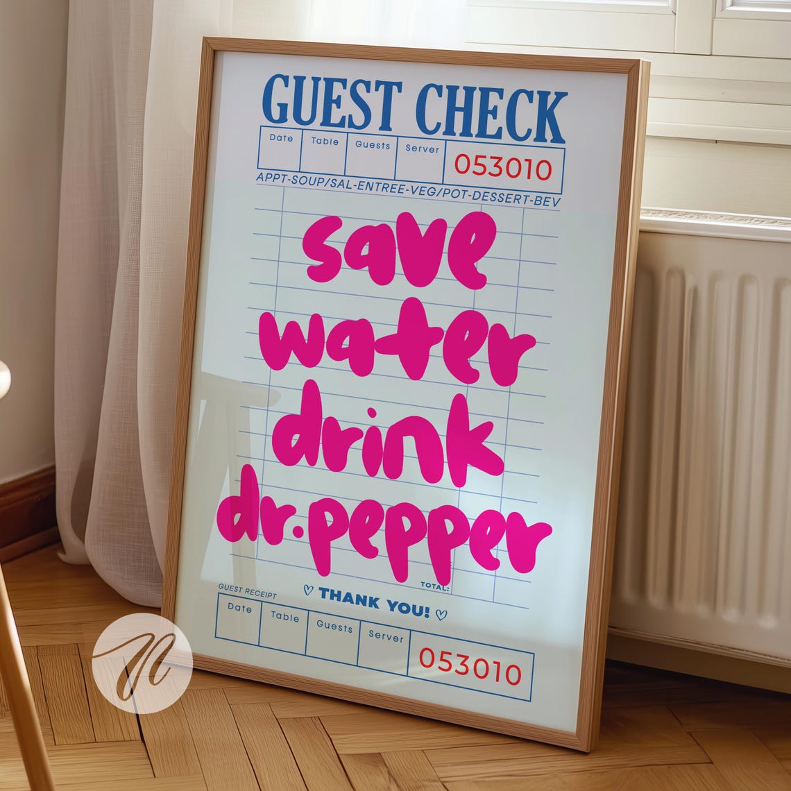 Save Water Drink Dr Pepper Pink Guest Check Retro Wall Poster