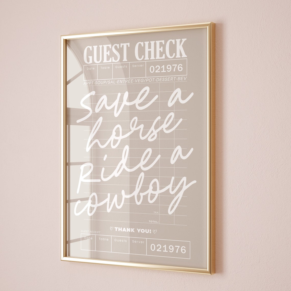 Save a Horse Ride a Cowboy Guest Check Western Script Poster