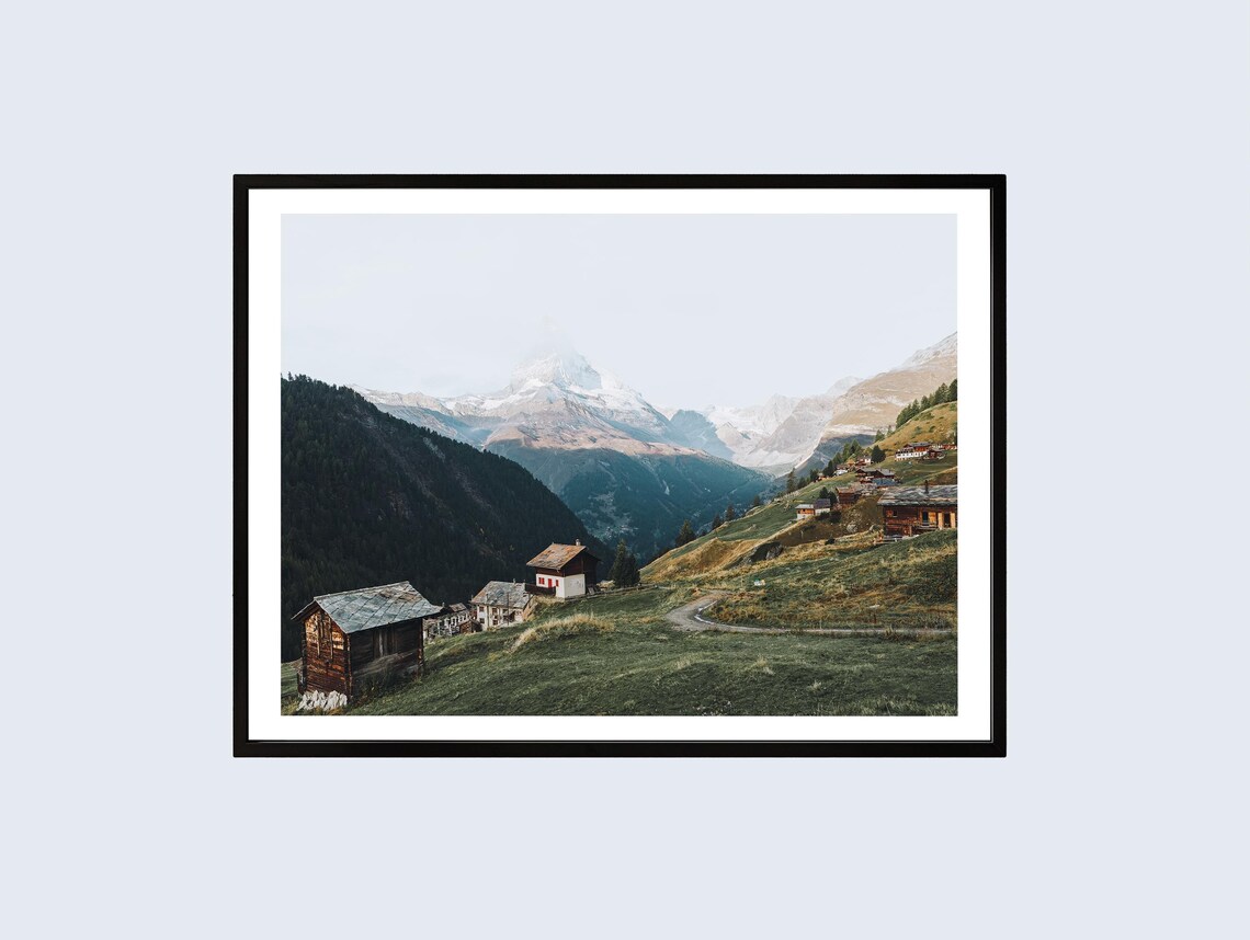 Matterhorn Swiss Alps Alpine Chalets Valley Photography Poster