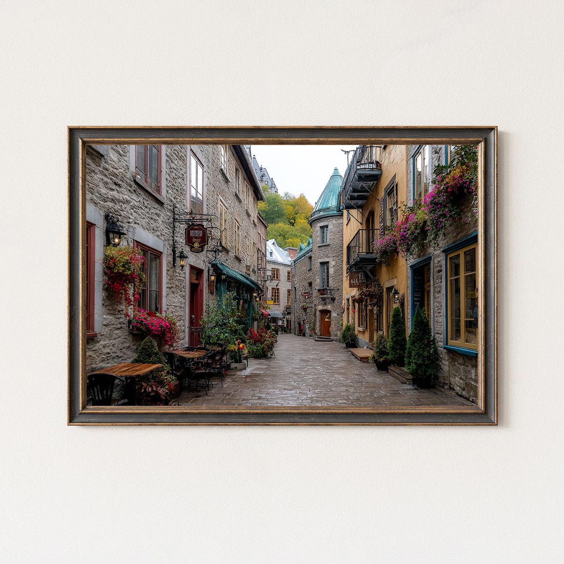 Old Quebec Historic Cobblestone Street European Style Poster