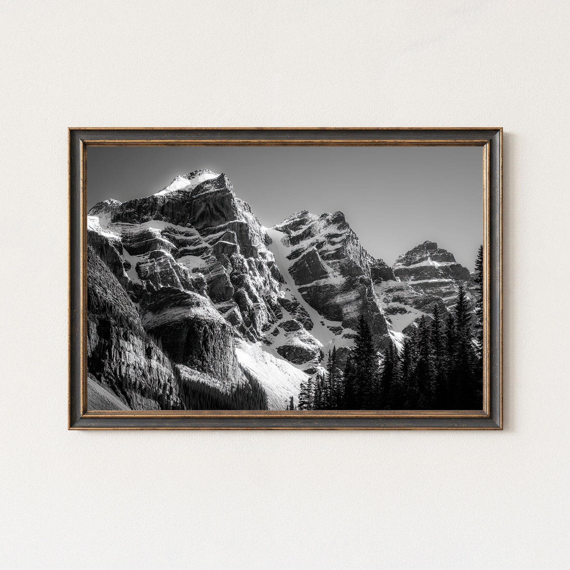 Snow Capped Rocky Mountain Peaks Dramatic Black White Poster