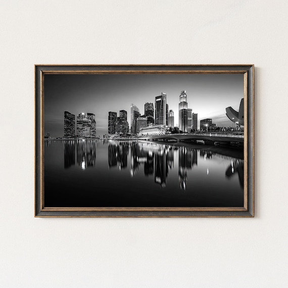Marina Bay Sands Night Skyline Photography Black And White Print