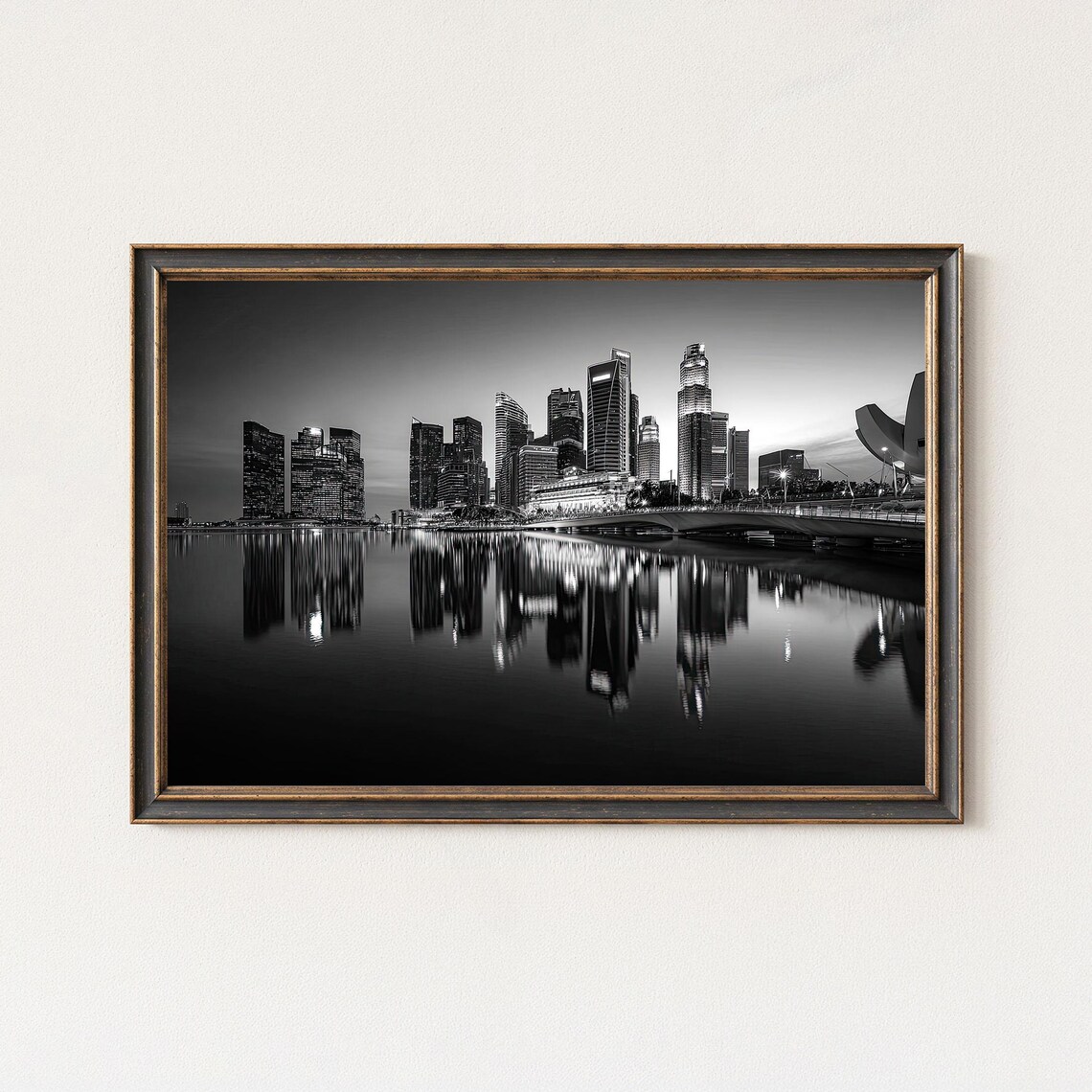 Marina Bay Sands Night Skyline Photography Black And White Print
