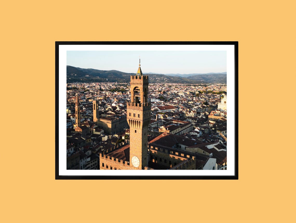 Palazzo Vecchio Florence Italy Aerial Golden Hour Cityscape Poster