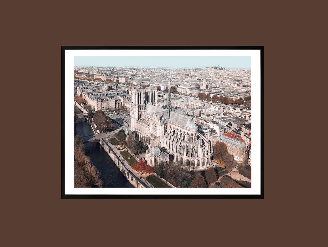 Notre Dame Cathedral Paris Aerial Photography France Travel Poster