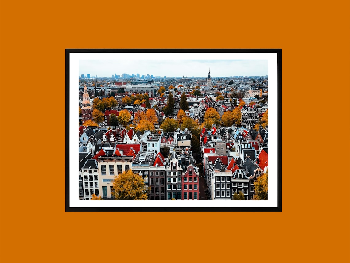 Amsterdam Autumn Aerial Cityscape Canal House District Poster