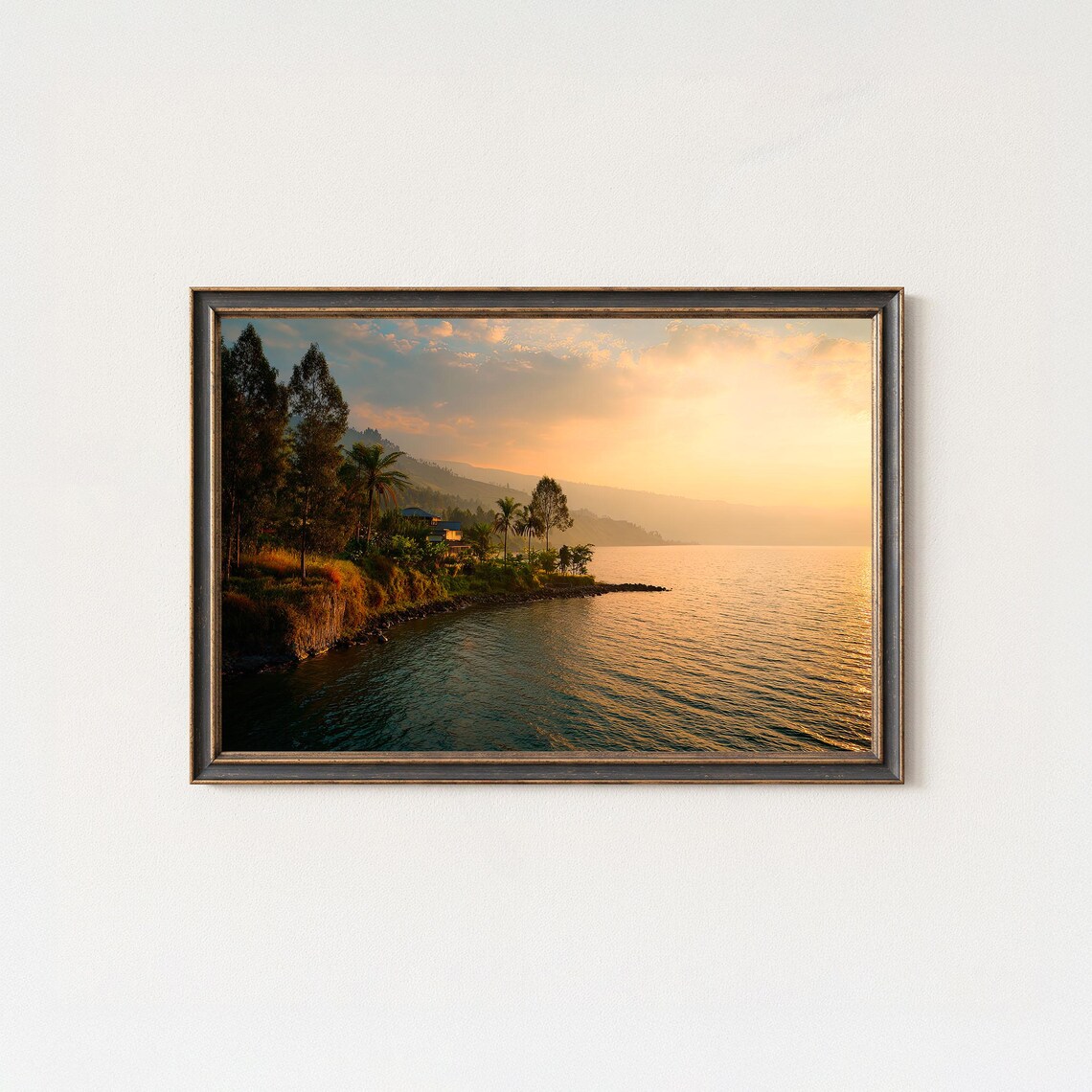 Lake Toba Sunset Golden Shoreline Tropical Landscape Photography Poster
