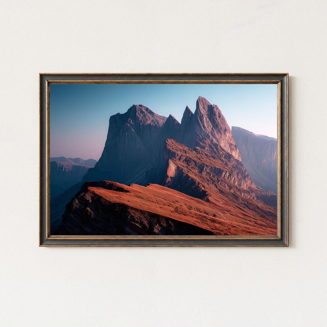 Seceda Dolomites Sunrise Italian Alps Mountain Peaks Landscape Poster
