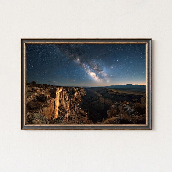 Milky Way Over Canyon Landscape Print Starry Night Sky Wall Art