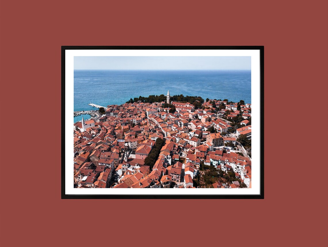 Piran Slovenia Red Roof Adriatic Coastal Town Aerial Photo Poster