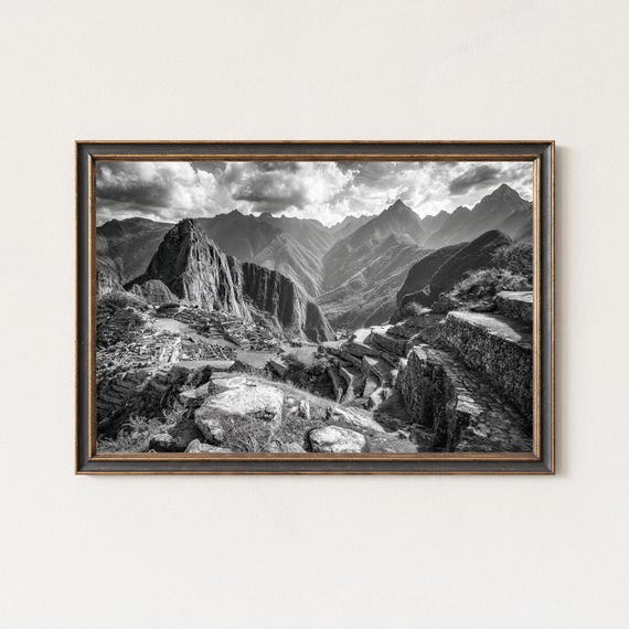 Machu Picchu Black And White Photography Print Peru Mountain Wall Art Landscape
