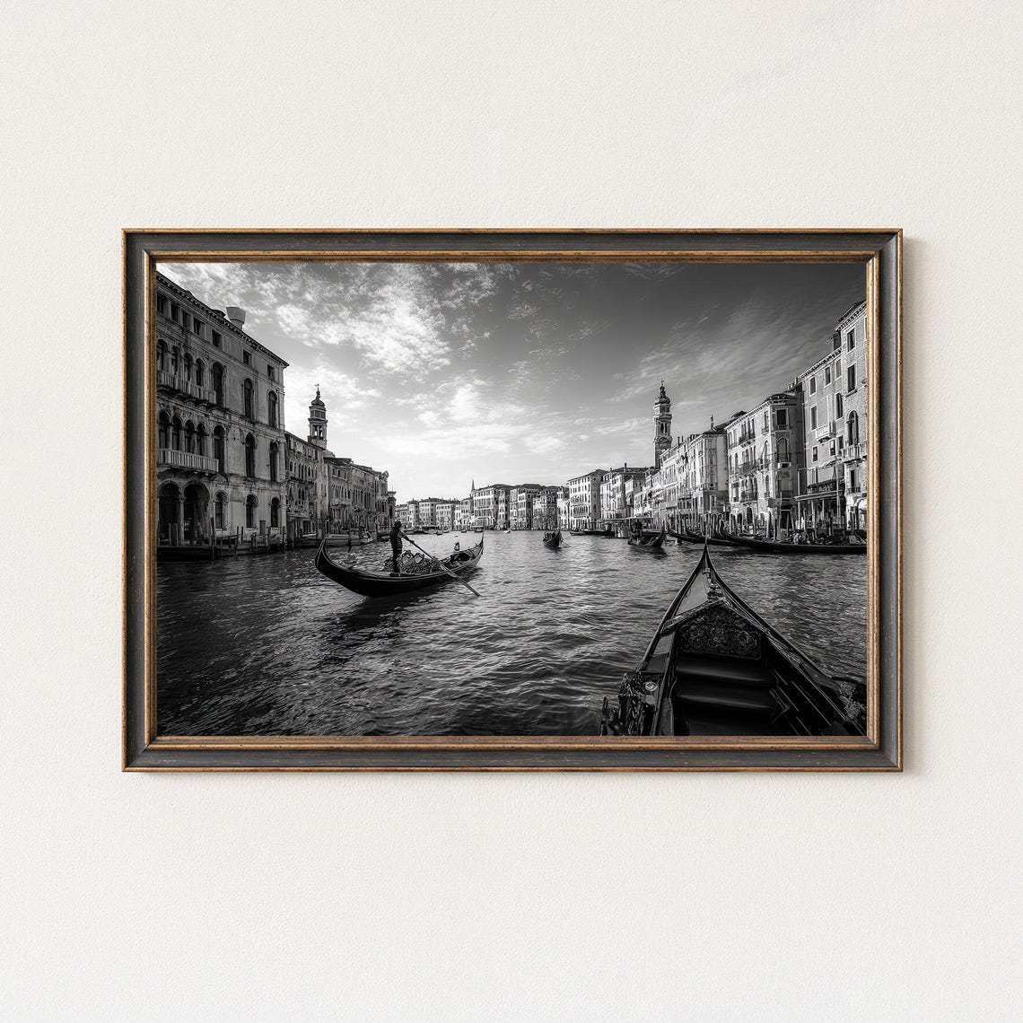 Venice Grand Canal Gondola Black and White Waterscape Poster