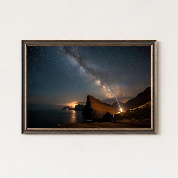 Milky Way Over Kalsoy Cliffs Wall Art Faroe Islands Night Sky Print Starry Landscape Photography Nordic Coastal Decor