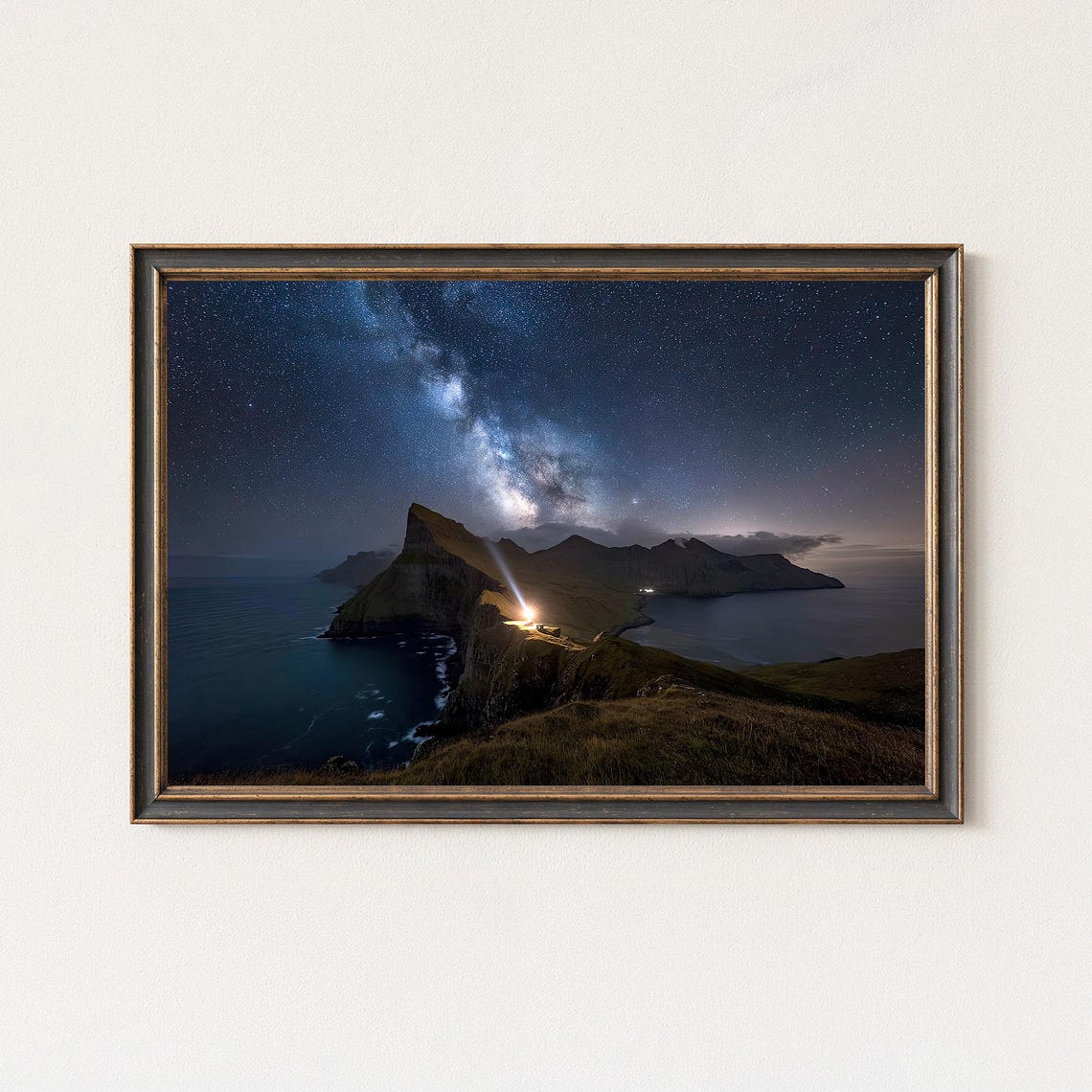 Kalsoy Lighthouse Milky Way Panorama Night Sky Print