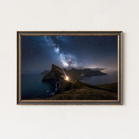 Kalsoy Lighthouse Milky Way Panorama Night Sky Print