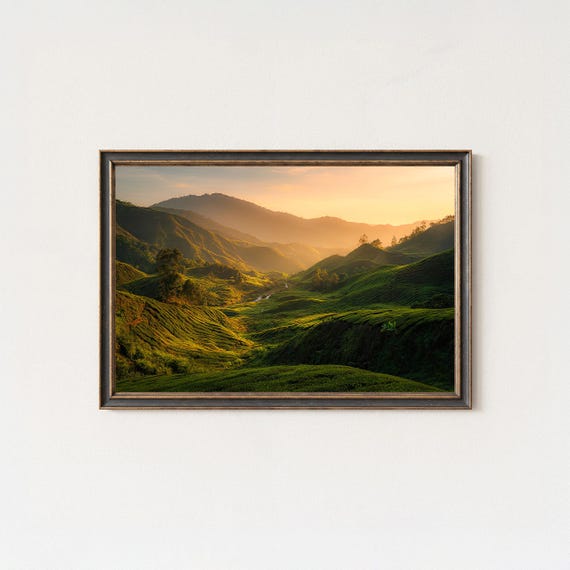 Cameron Highlands Sunrise Print Malaysia Tea Fields Landscape Framed Artwork
