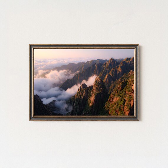 Huangshan Sunrise Sea Of Clouds Dramatic Peaks Mountain Landscape Poster