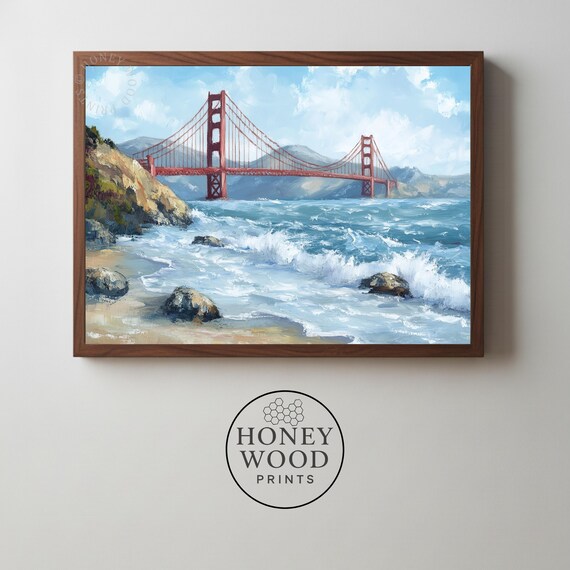 Moody Coastal Golden Gate Bridge Painting Morning Mist Art Classic Seascape With Foggy Atmosphere Wall 64
