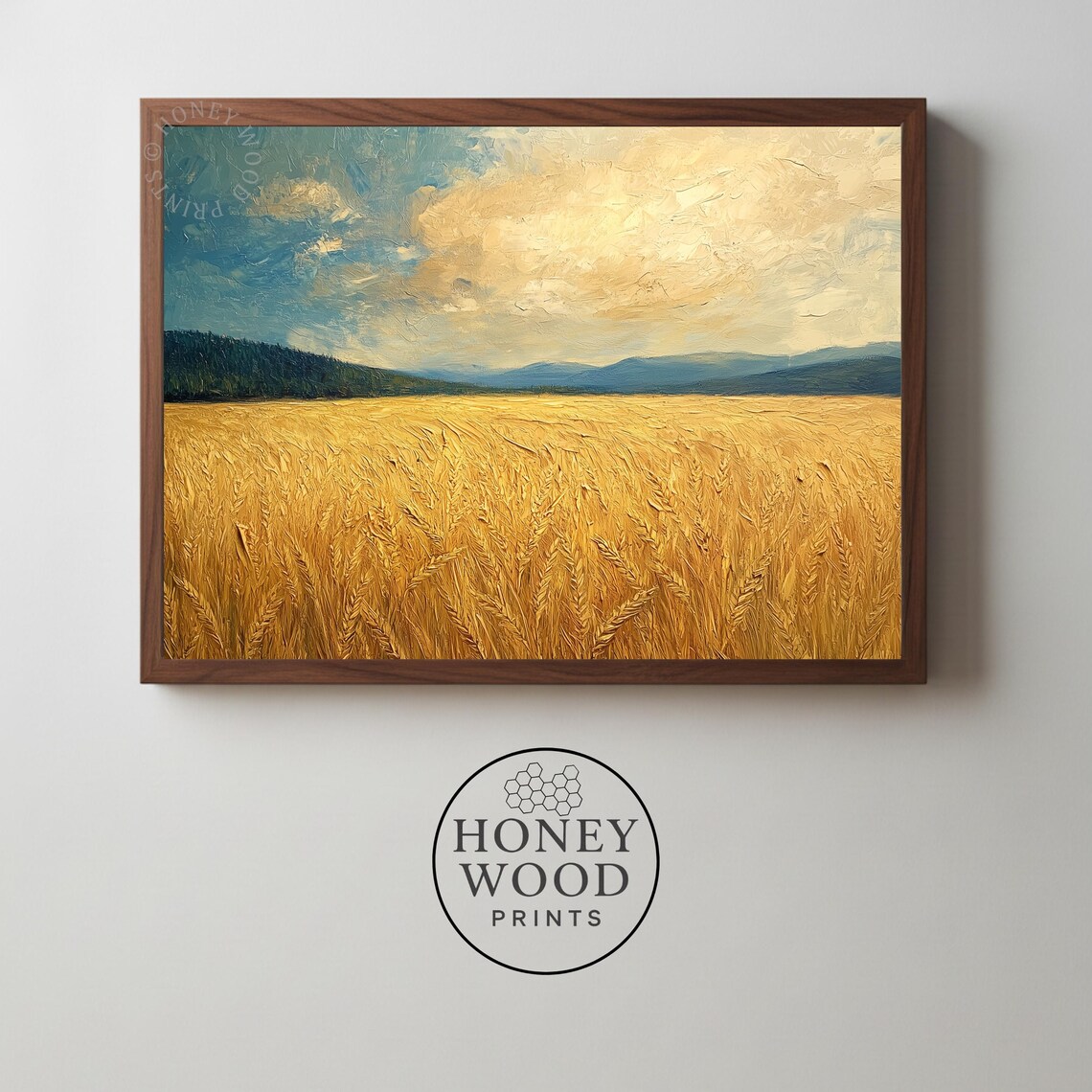 Golden Wheat Field Harvest Landscape Oil Painting Countryside Poster