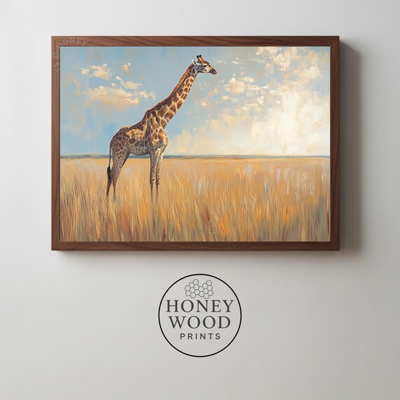 Rustic Giraffe Wall Art Serene Safari Scene Cozy Neutral Decor Golden Savanna Landscape Natureinspired 9