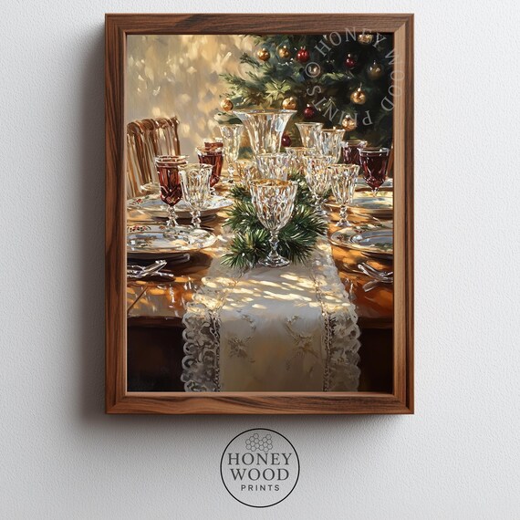 Elegant Christmas Dinner Table Crystal Festive Dining Art Poster
