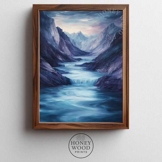 Moody Canyon River At Twilight Dramatic Landscape Art Tranquil Mountain View Soft Brushwork Wall Decor 74