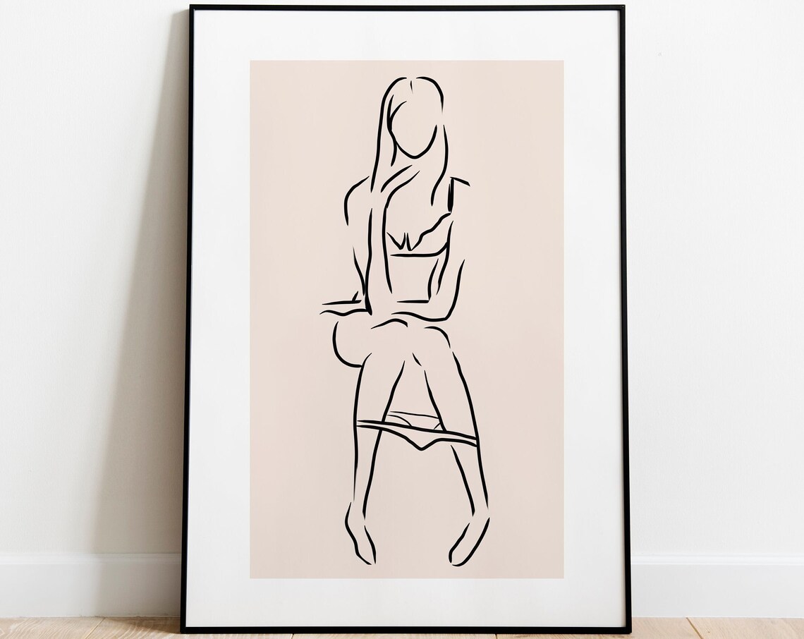 Minimalist Single Line Drawing Seated Woman Figure Art Poster