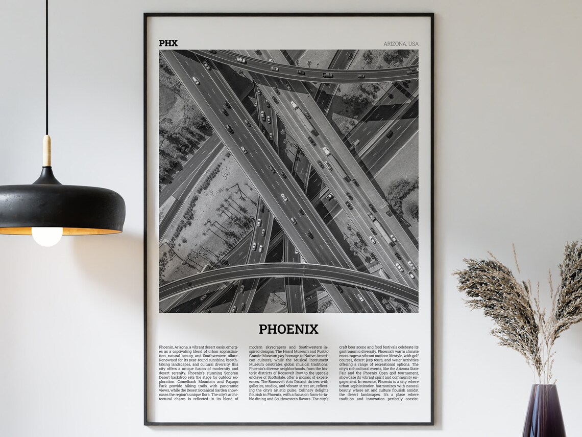 Phoenix Travel Print, Black And White City Photo