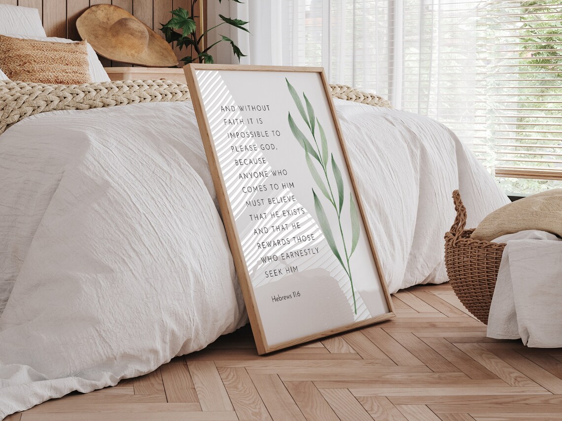 Hebrews 11:6 Without Faith Bible Verse Watercolor Leaf Poster - Image 2