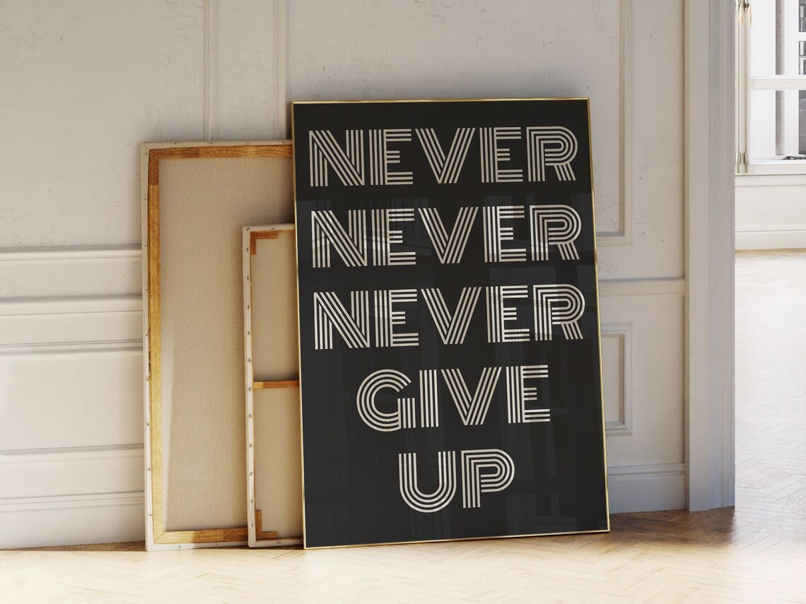 Never Give Up Retro Typography Art Print - Image 2