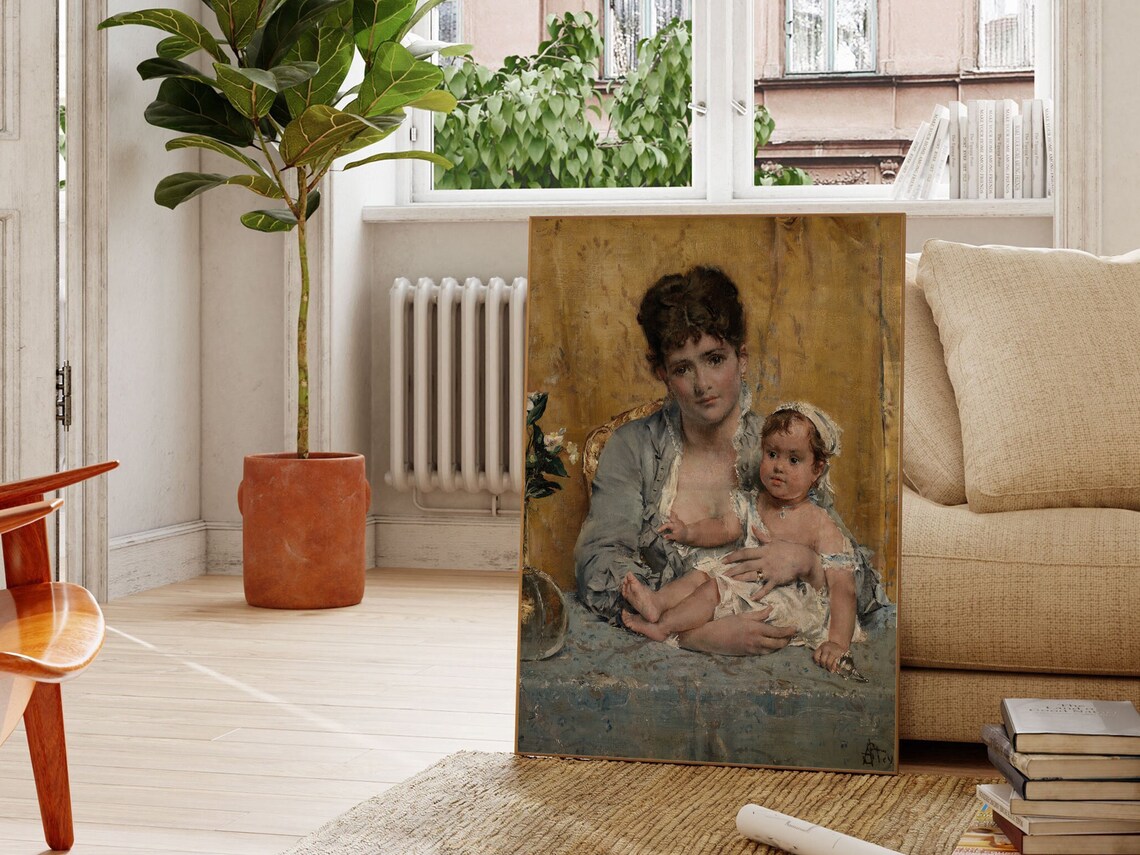 Mother and Child Classic Oil Painting Vintage Portrait Art Print - Image 3