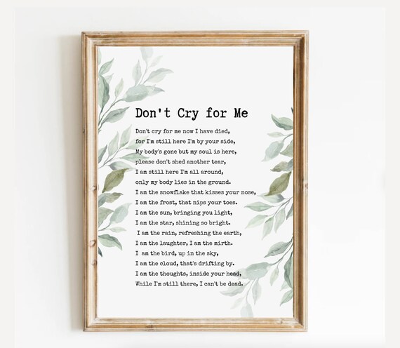 Don't Cry for Me Eucalyptus Watercolor Greenery Memorial Poem Poster