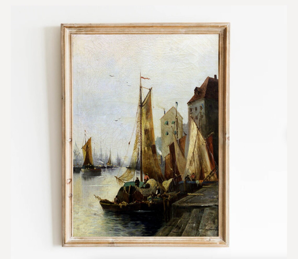 Historic Harbor Quay With Vintage Sailing Boats At Sunset Poster