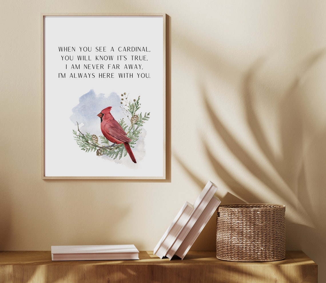 Cardinal Remembrance Quote With Watercolor Wreath Sympathy Poster - Image 2