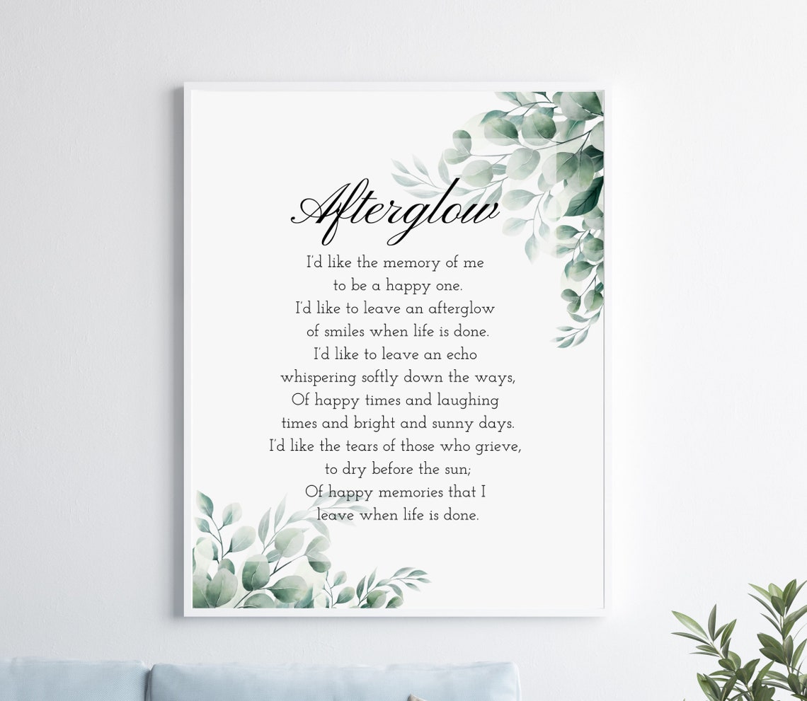 Afterglow Memorial Poem With Eucalyptus Greenery Sympathy Poster - Image 2