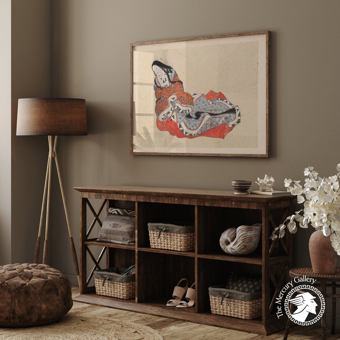 Hokusai Court Lady Reclining in Ornate Red Kimono Edo Era Art Poster - Image 6