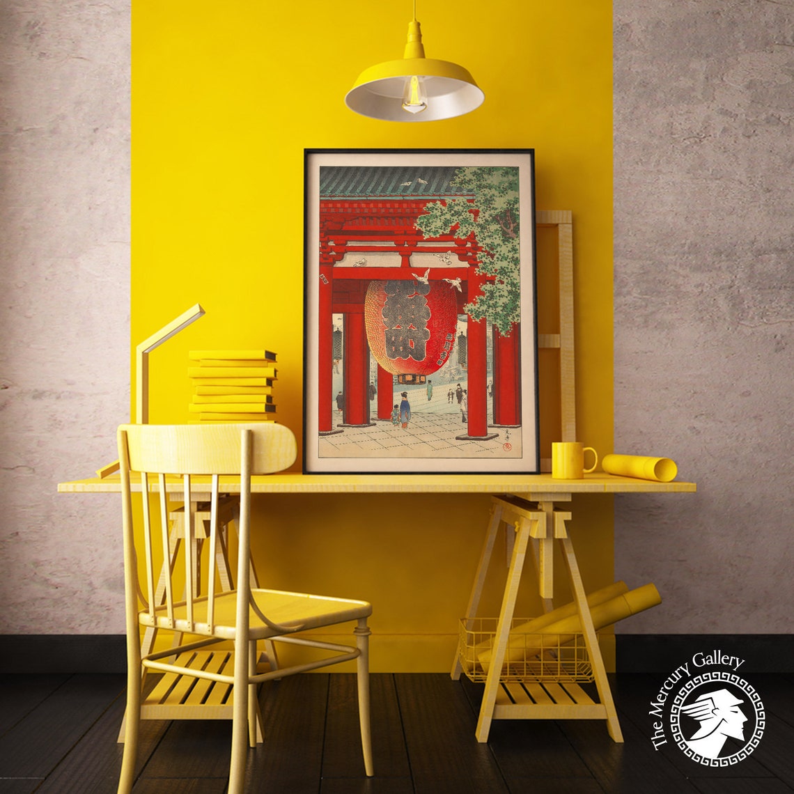 Tokyo Asakusa Kannon Nio Gate Red Lantern Woodblock Art Poster - Image 3