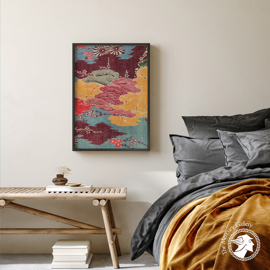 Vintage Plum and Chrysanthemum Pattern Art Print - Image 2