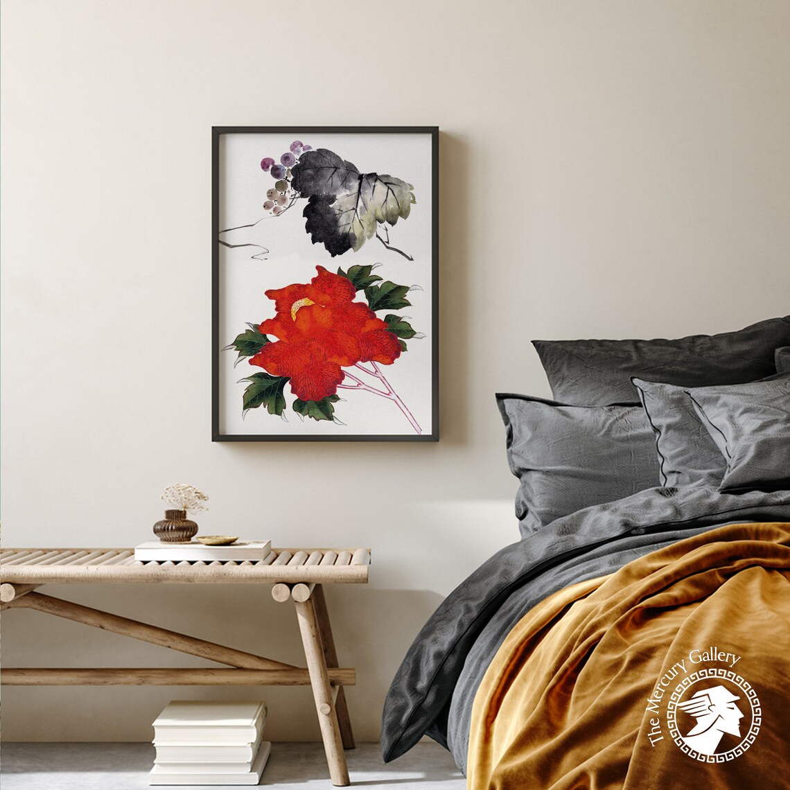 Hokusai Red Peony Grapes Botanical Watercolor Japanese Art Poster - Image 2