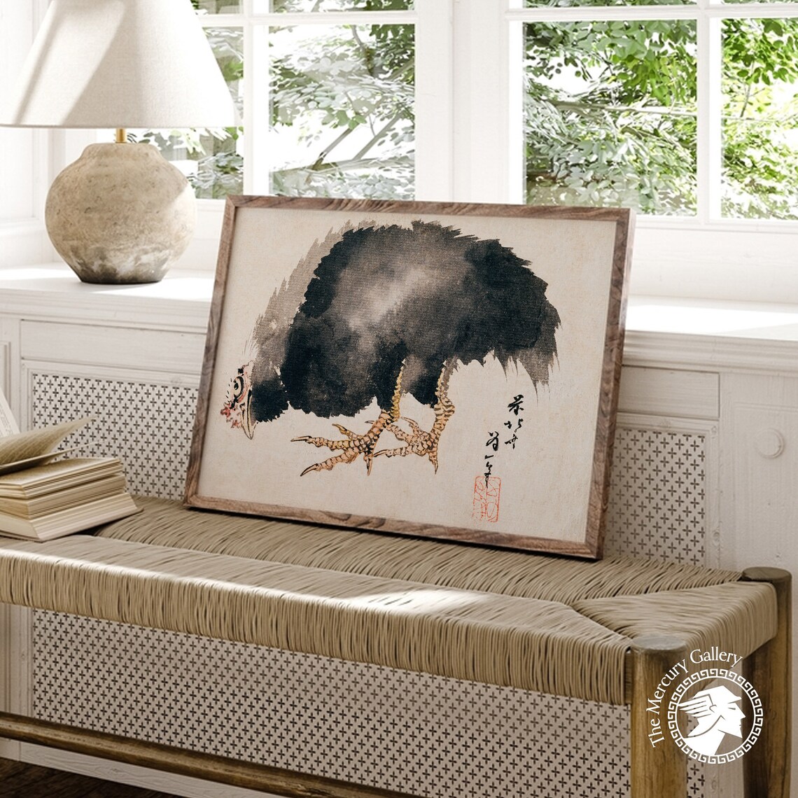 Hokusai Black Chicken Drinking Ink Wash Vintage Japanese Animal Print - Image 4
