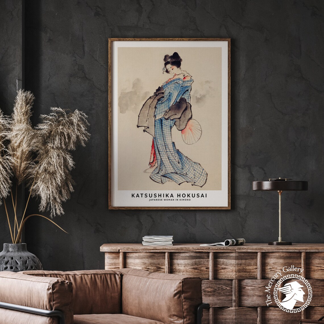 Katsushika Hokusai Woman in Blue Checkered Kimono Parasol Ukiyo E Art Poster - Image 2