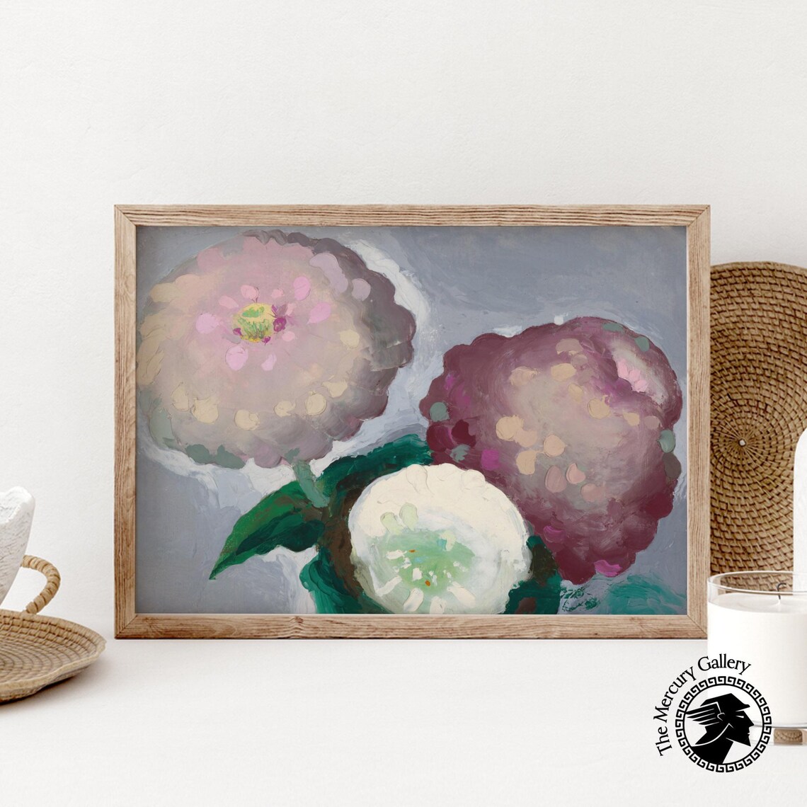 Georgia O'Keeffe 3 Zinnias Pink Floral Close Up Botanical Art Print