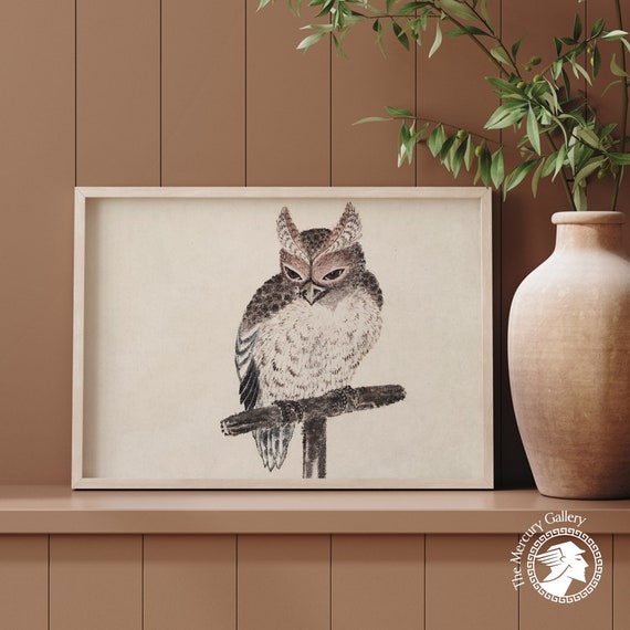 Japanese Owl Art Print Japanese Woodblock Katsushika Hokusai Vintage Style Japan Art