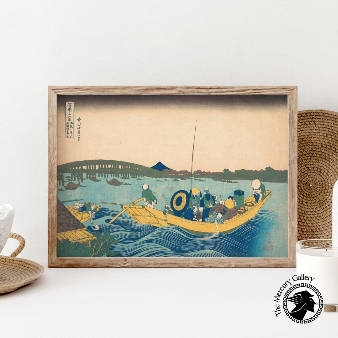 Hokusai Sunset Over Ryogoku Bridge River Boats Japanese Art Poster