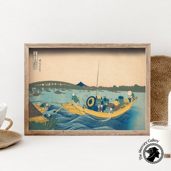 Hokusai Art Print Viewing The Sunset Over Rygoku Bridge From The Onmaya Japan Wall Art Hokusai Wall Art Japanese Art Print
