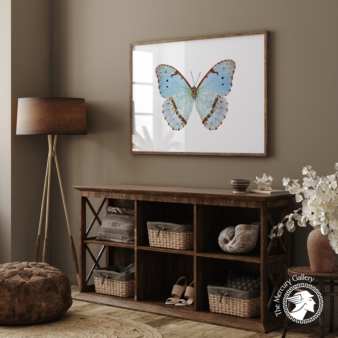 Blue Butterfly Vintage Rustic Butterfly Art Print - Image 2