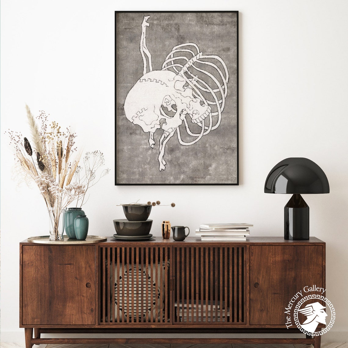 Hokusai Skull Rib Cage Macabre Ink Sketch Japanese Gothic Art Poster - Image 2
