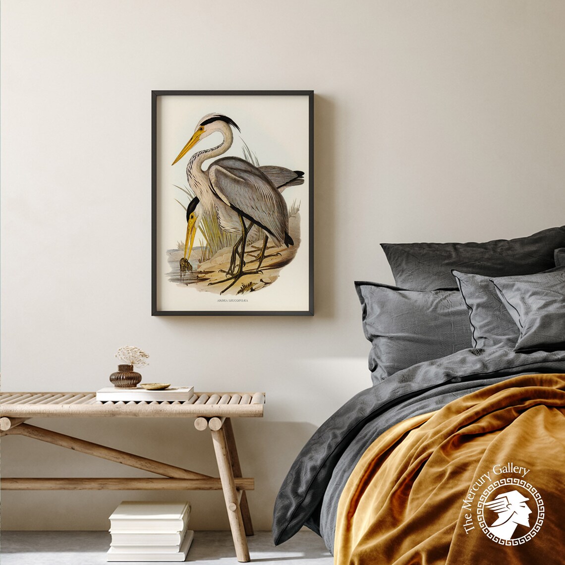 Vintage Great Grey Heron Pair Antique Waterbird Illustration Art Print - Image 6