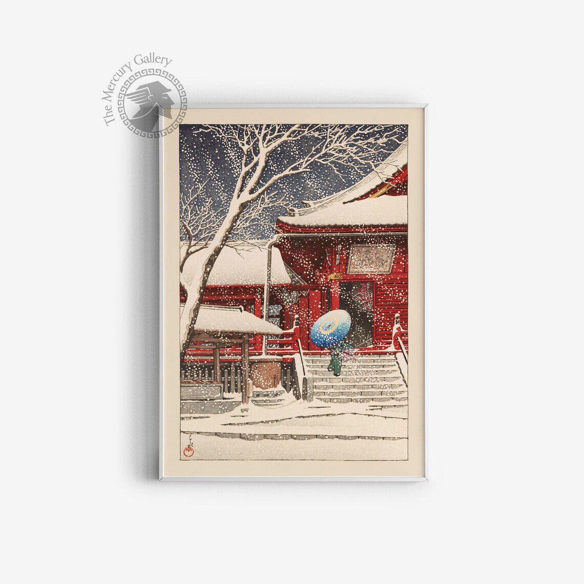 Kawase Hasui Snow at Kiyomizu Hall Red Temple Umbrella Japan Winter Poster - Image 2